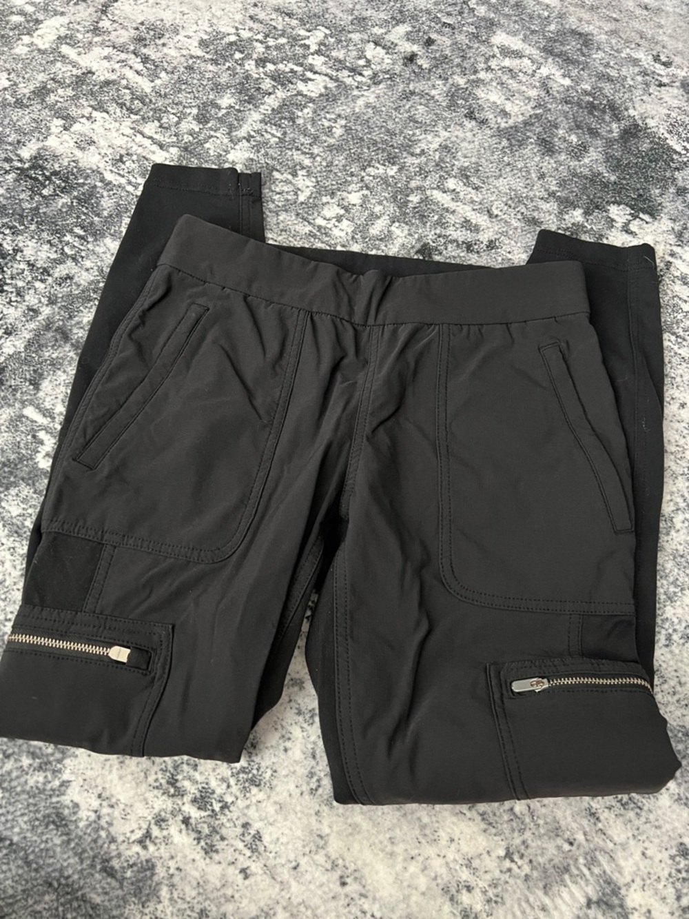 Athleta Black Active Cargo Leggings with Zipper Details